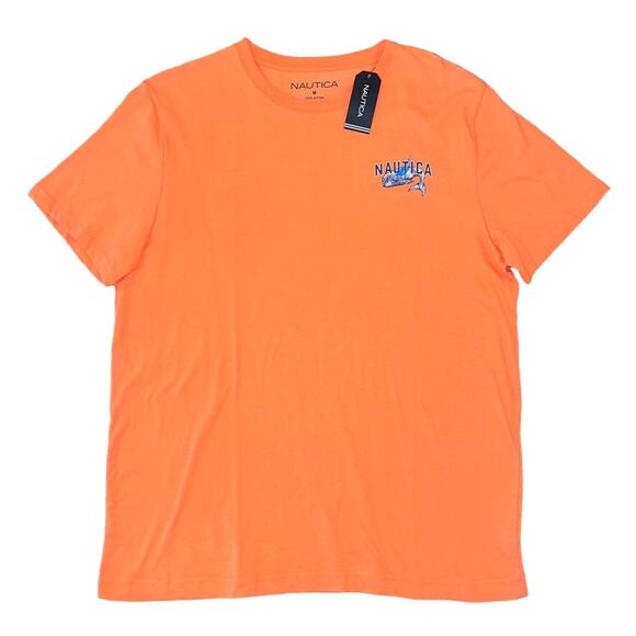 NWT Nautica Men's Peach/Orange Whale Ale Graphic Short Sleeve T-Shirt - SIZE M - Picture 1 of 8